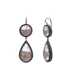 Moritz Glik 18K Yellow Gold Blackened Silver Champagne Diamond Double Drop Shaker Earrings