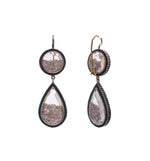 Moritz Glik 18K Yellow Gold Blackened Silver Champagne Diamond Double Drop Shaker Earrings