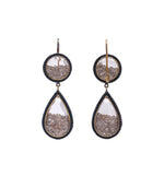 Moritz Glik 18K Yellow Gold Blackened Silver Champagne Diamond Double Drop Shaker Earrings