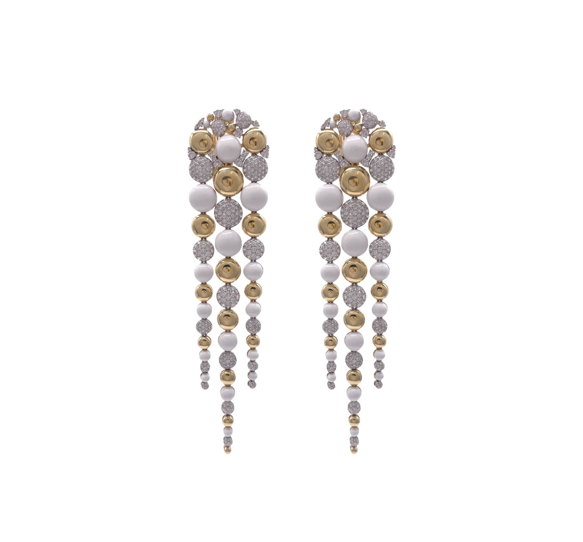 Sutra 18k Two Tone Gold Diamond White Ceramic Bubble Drop Dangle Earrings