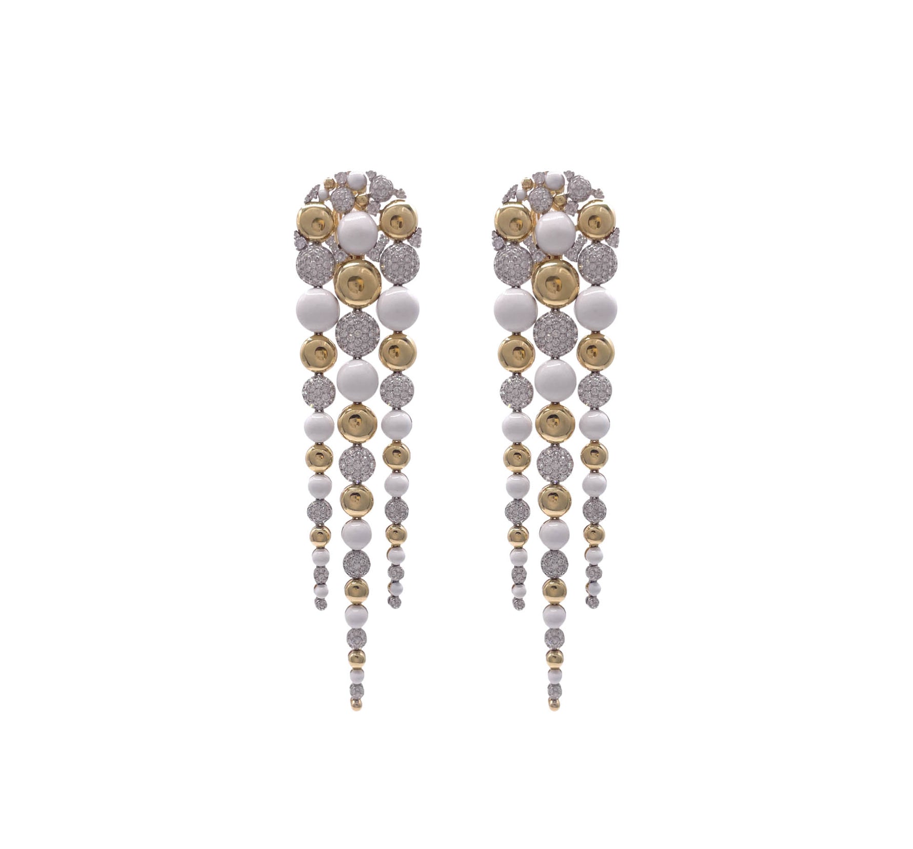 Sutra 18k Two Tone Gold Diamond White Ceramic Bubble Drop Dangle Earrings