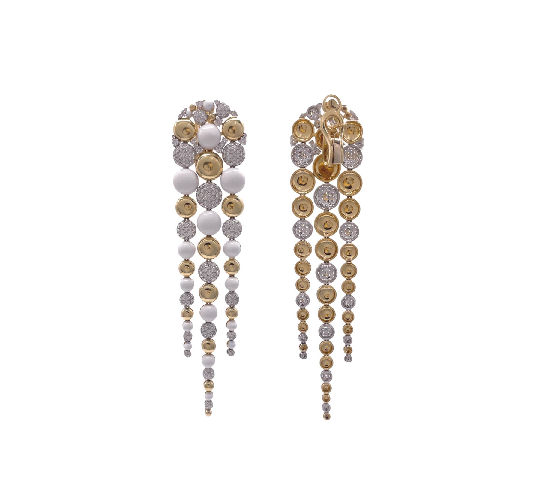 Sutra 18k Two Tone Gold Diamond White Ceramic Bubble Drop Dangle Earrings