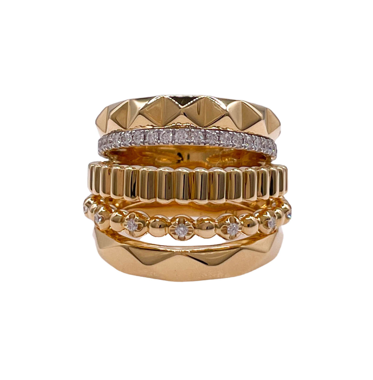JAY FEDER 18K YELLOW GOLD DIAMOND 5 ROW BAND RING
