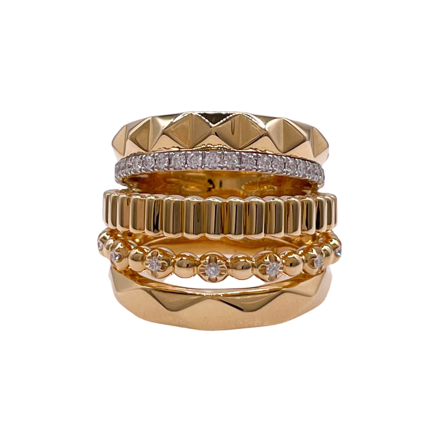 JAY FEDER 18K YELLOW GOLD DIAMOND 5 ROW BAND RING
