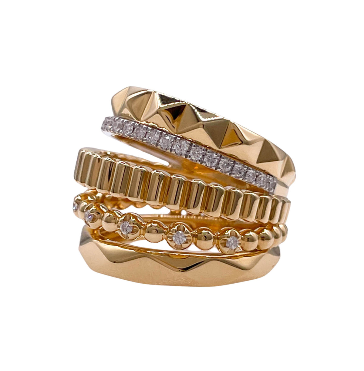 JAY FEDER 18K YELLOW GOLD DIAMOND 5 ROW BAND RING