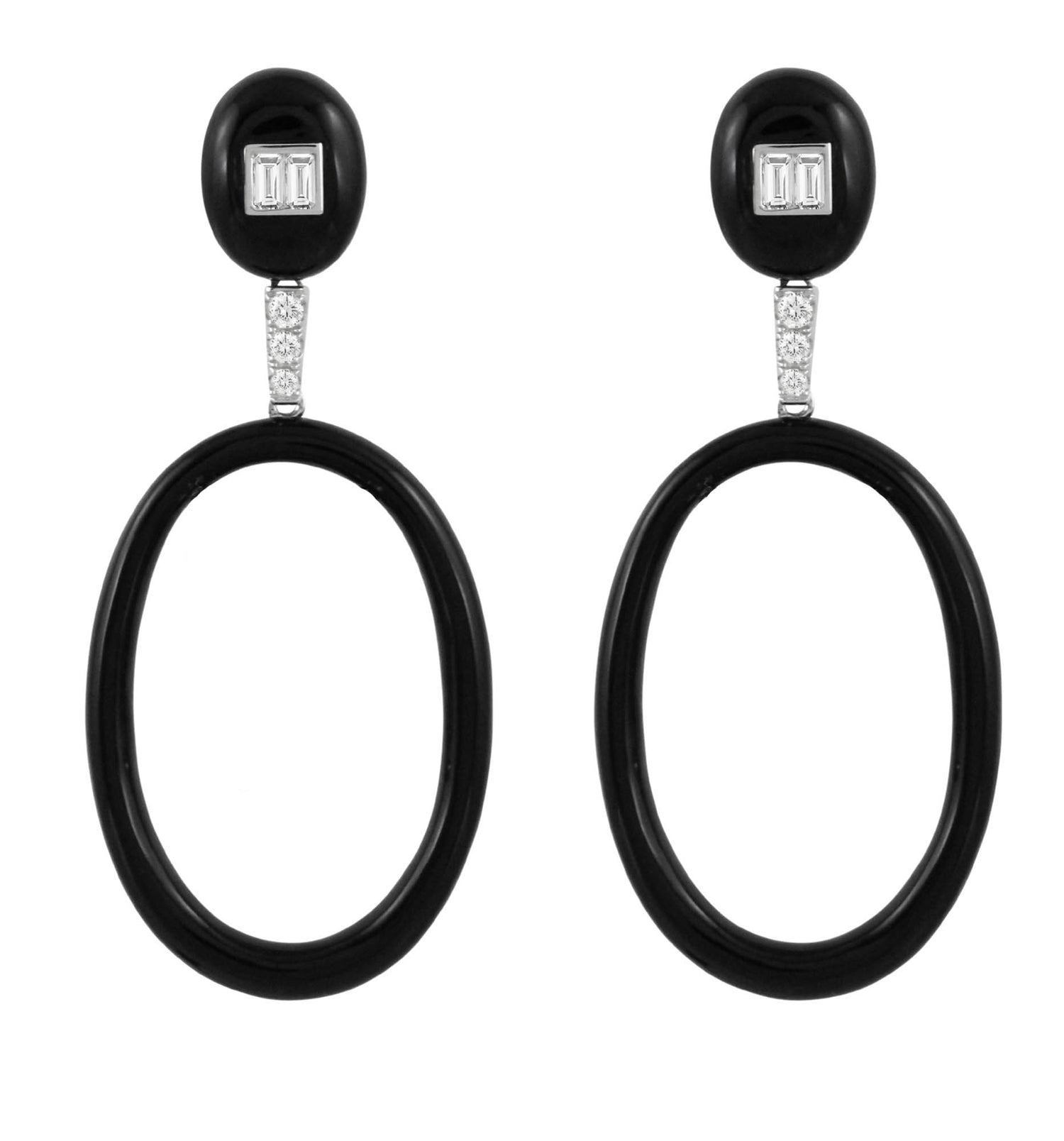 DOVES 18K WHITE GOLD DIAMOND AND BLACK ONYX DROP DANGLE EARRINGS