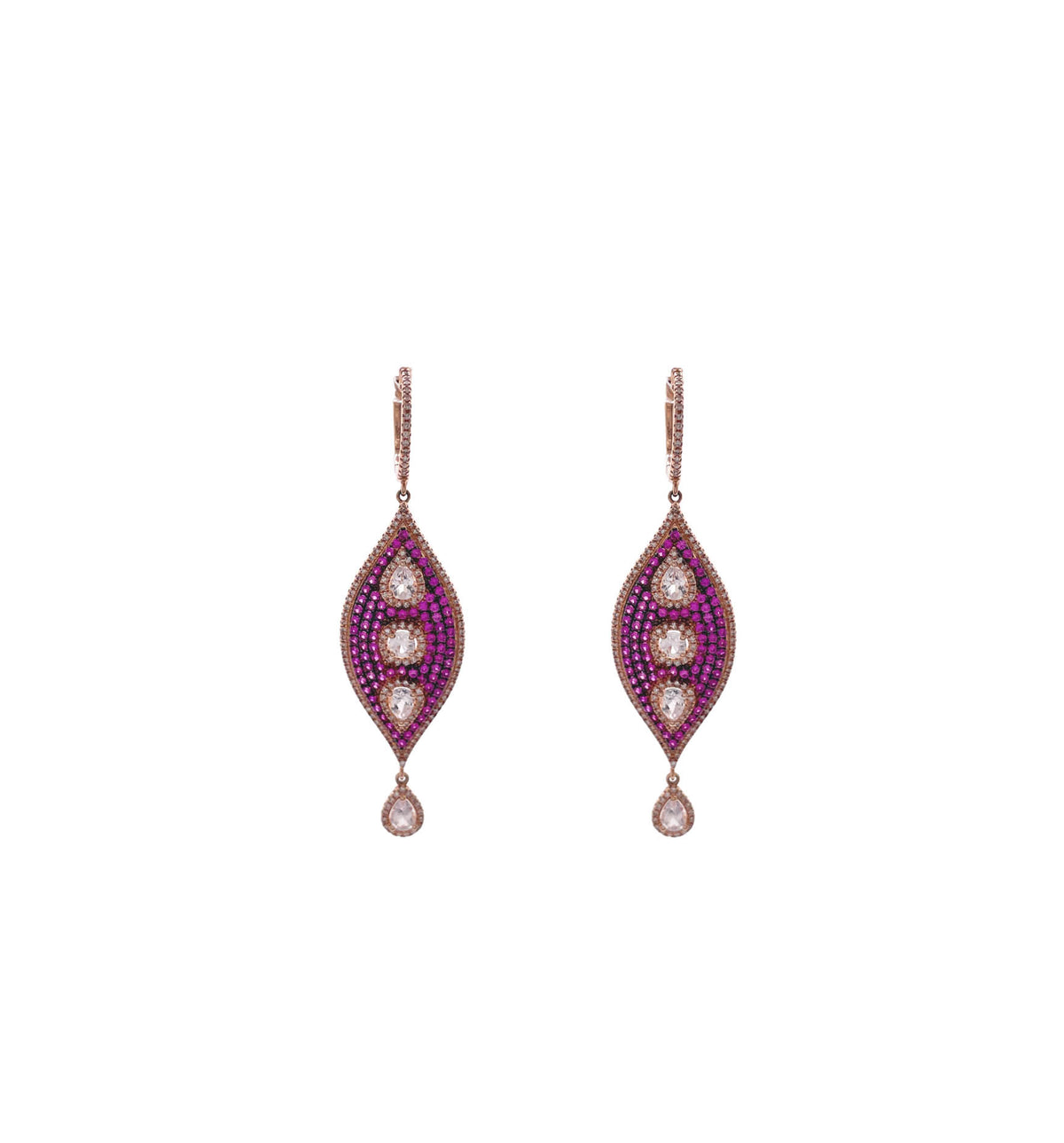 JAY FEDER 14K ROSE GOLD TOPAZ AND DIAMOND DROP EARRINGS