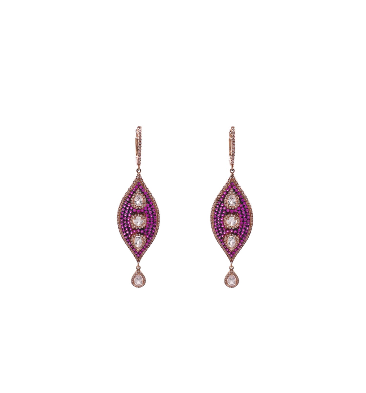 JAY FEDER 14K ROSE GOLD TOPAZ AND DIAMOND DROP EARRINGS