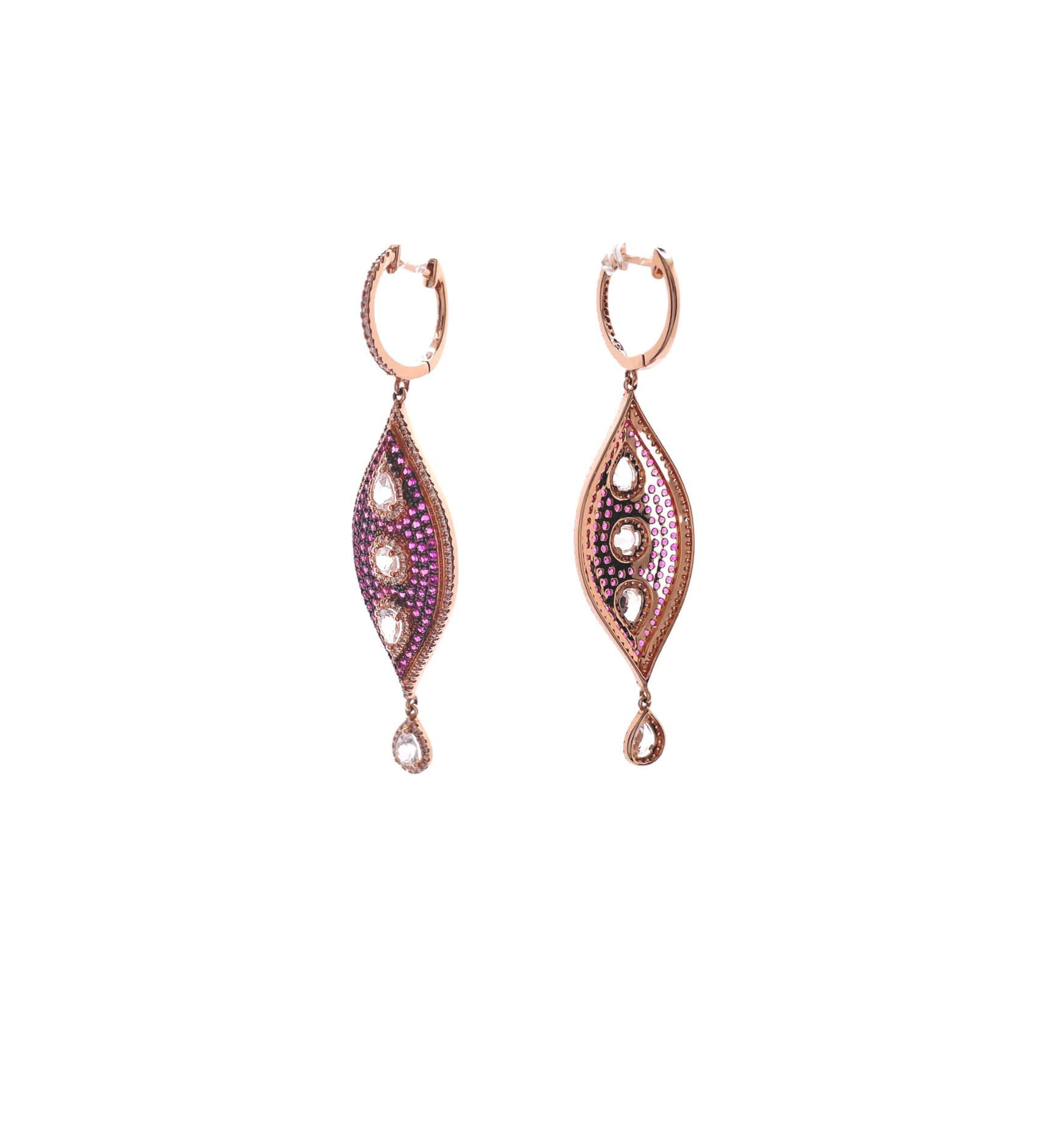 JAY FEDER 14K ROSE GOLD TOPAZ AND DIAMOND DROP EARRINGS