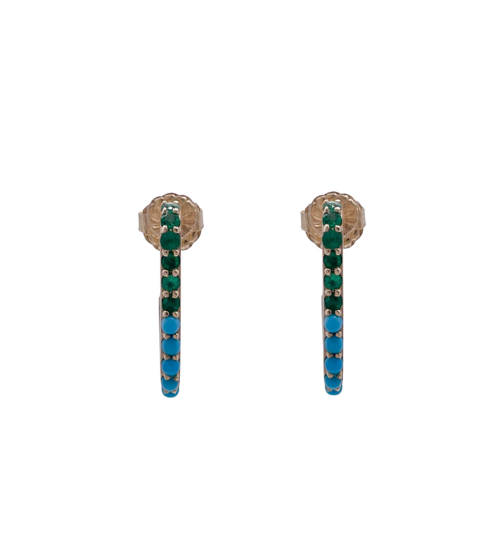 JAY FEDER 14K YELLOW GOLD TURQUOISE EMERALD PAPERCLIP EARRINGS