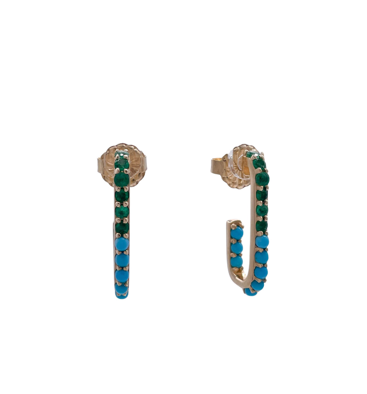 JAY FEDER 14K YELLOW GOLD TURQUOISE EMERALD PAPERCLIP EARRINGS