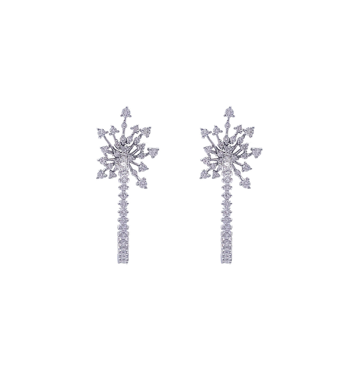 JAY FEDER 14K WHITE GOLD DIAMOND BURST HOOP EARRINGS
