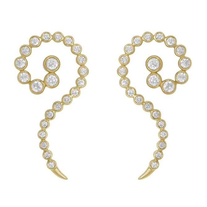 JAY FEDER 14K YELLOW GOLD DIAMOND SWIRL EARRINGS