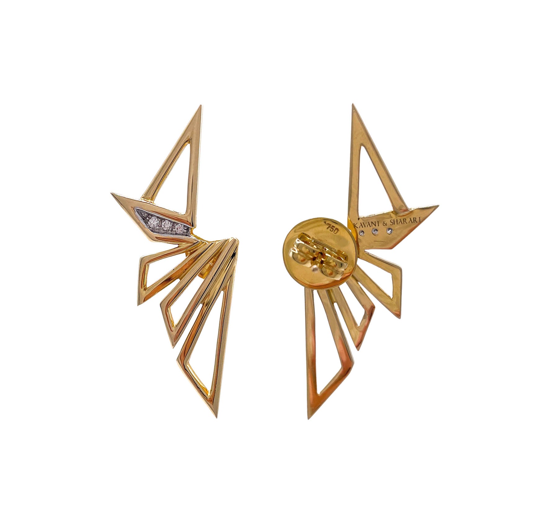 Kavant & Sharart 18K Yellow Gold Diamond Origami Earrings