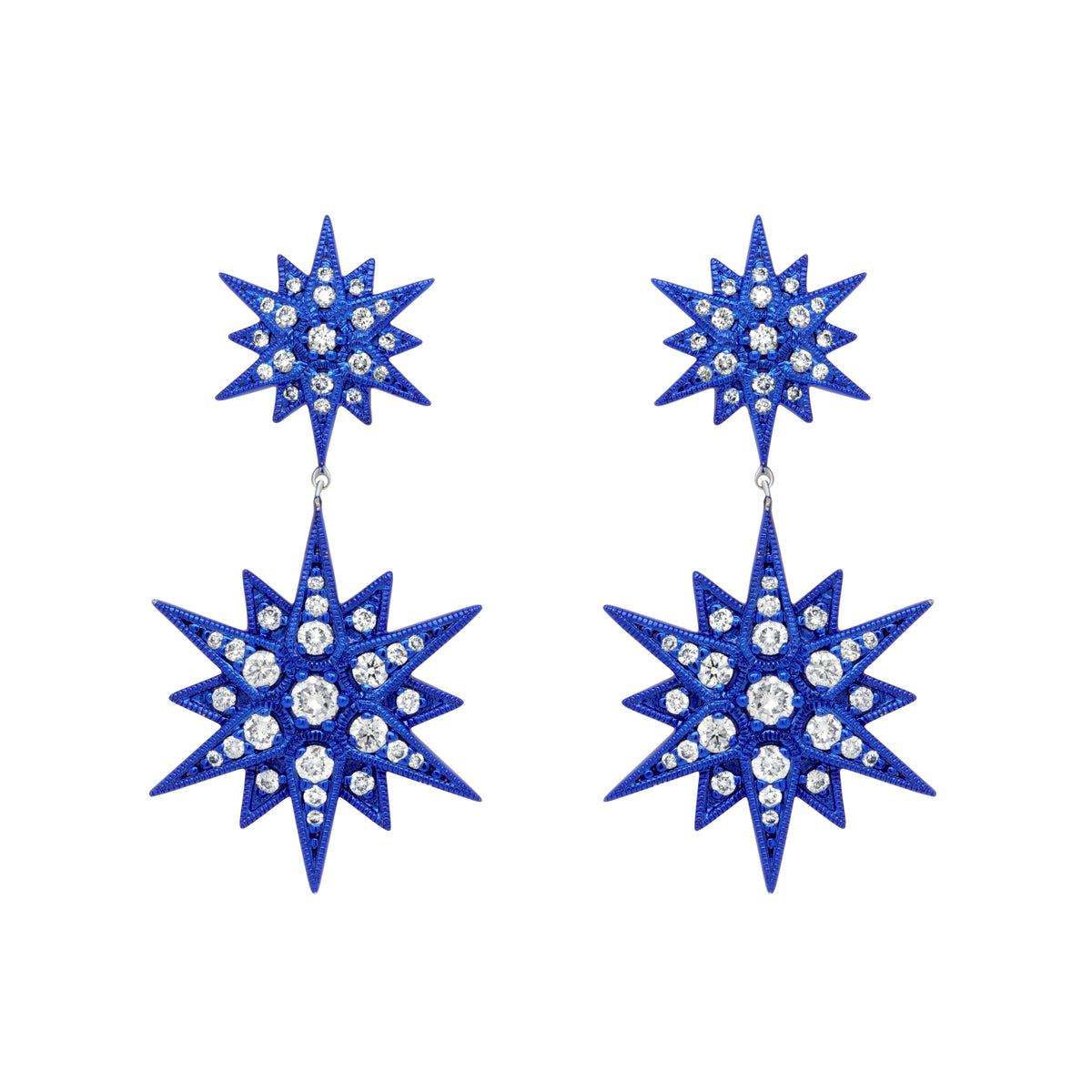 Jay Feder 18K Gold Blue Rhodium Diamond Star Earrings