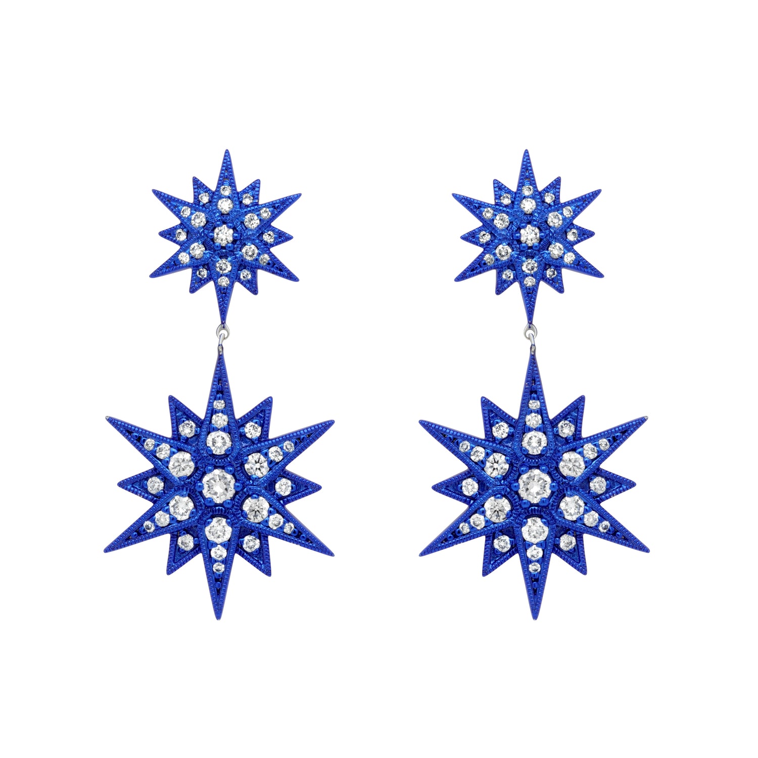 Jay Feder 18K Gold Blue Rhodium Diamond Star Earrings