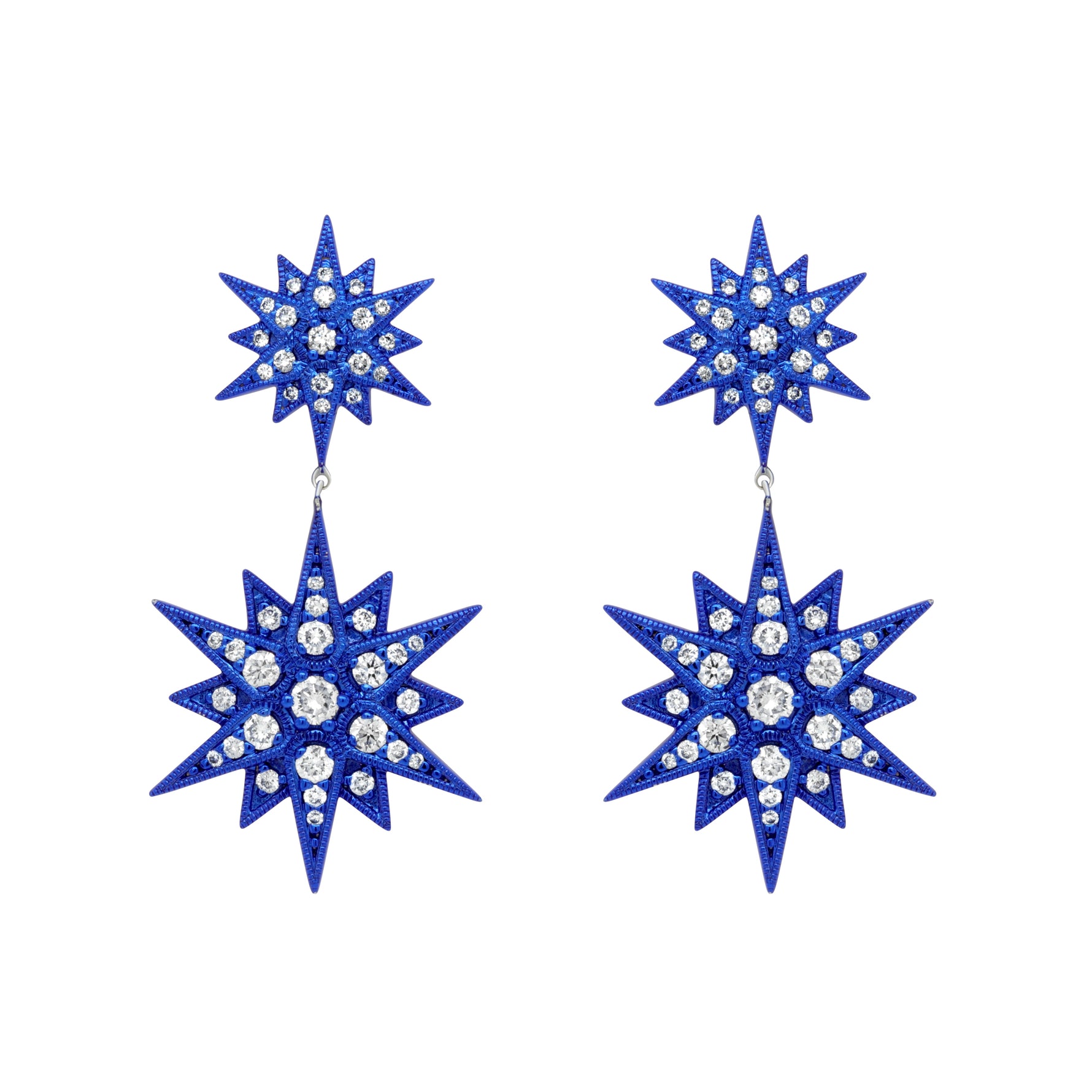 Jay Feder 18K Gold Blue Rhodium Diamond Star Earrings