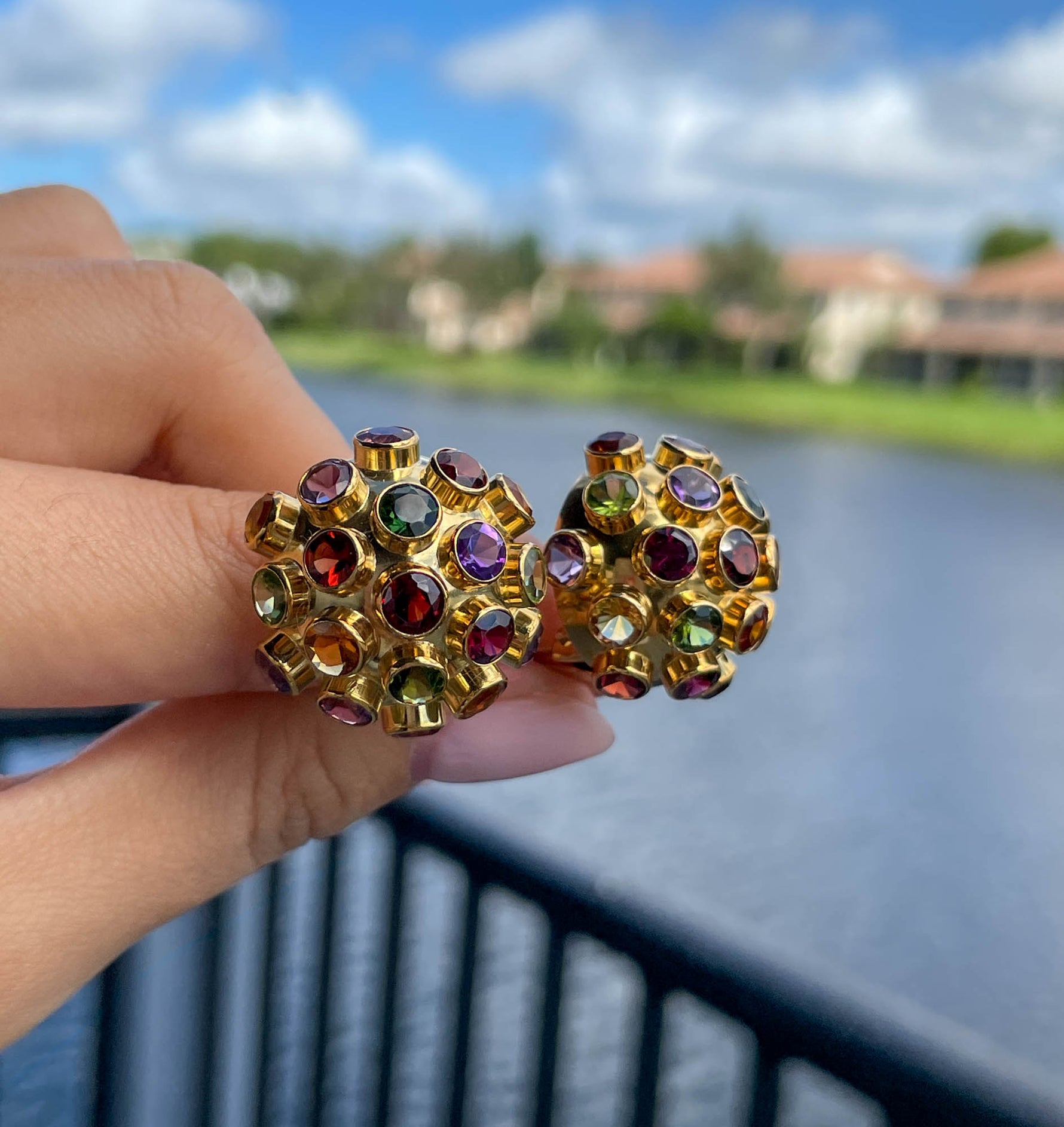 Jay Feder 18k Yellow Gold Multi-color Gemstone Earrings