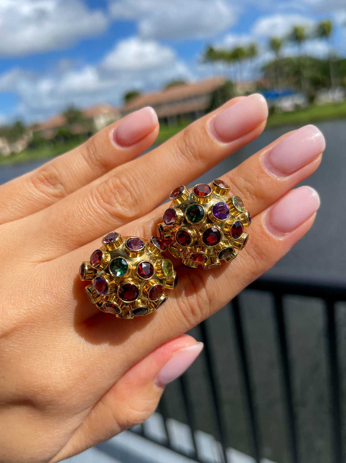 Jay Feder 18k Yellow Gold Multi-color Gemstone Earrings