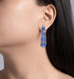 SUTRA 18K WHITE GOLD SAPPHIRE AND DIAMOND BLUE CERAMIC EARRINGS
