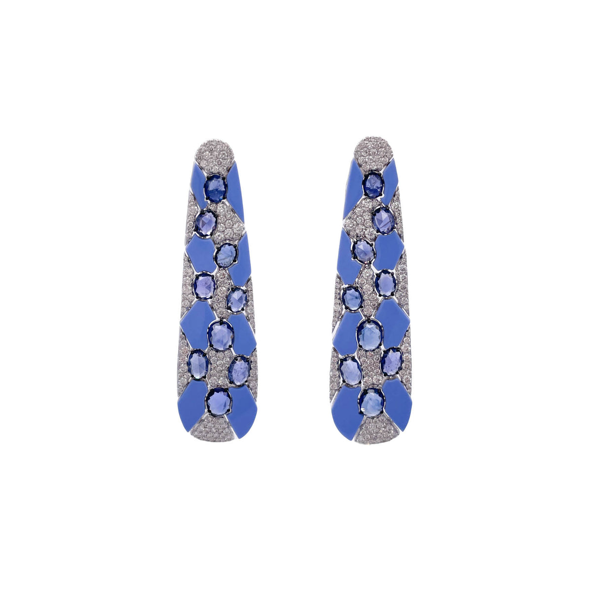 SUTRA 18K WHITE GOLD SAPPHIRE AND DIAMOND BLUE CERAMIC EARRINGS