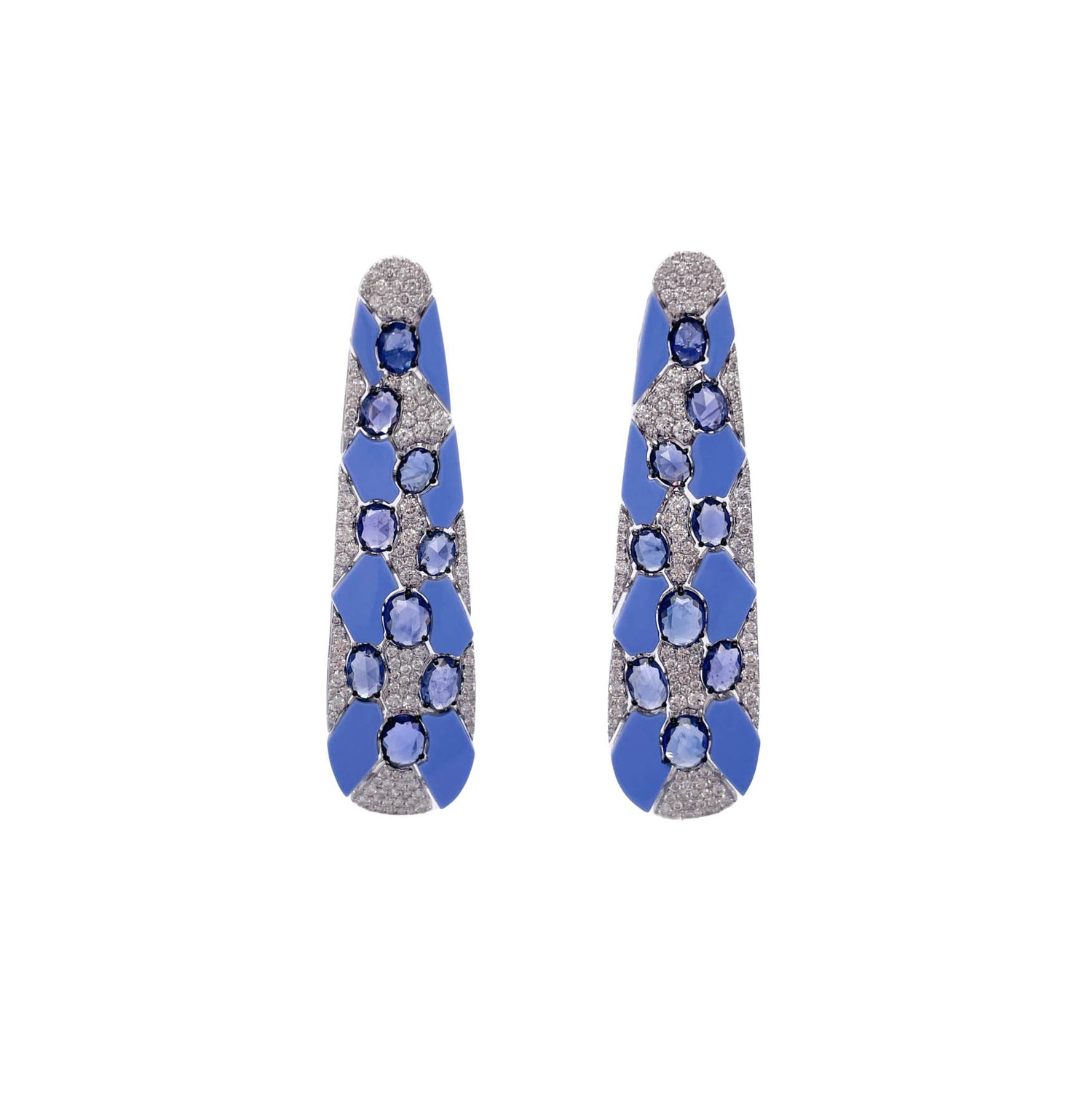 SUTRA 18K WHITE GOLD SAPPHIRE AND DIAMOND BLUE CERAMIC EARRINGS