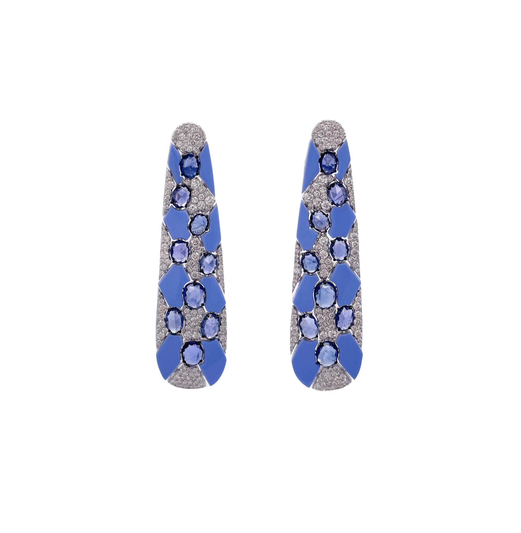 SUTRA 18K WHITE GOLD SAPPHIRE AND DIAMOND BLUE CERAMIC EARRINGS