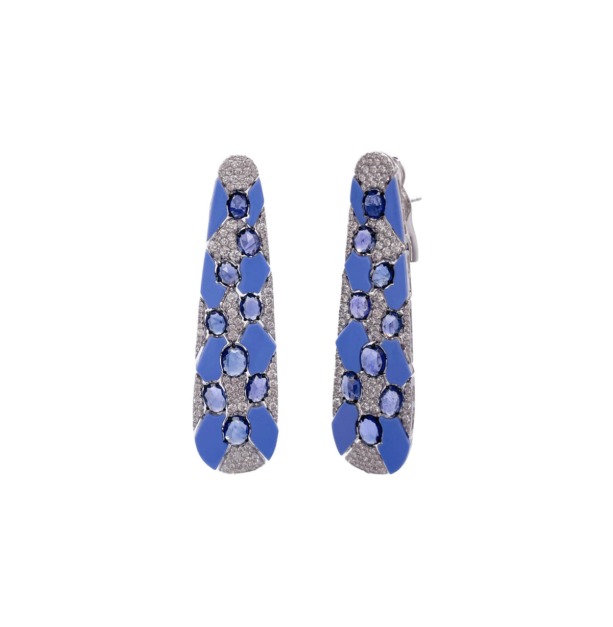 SUTRA 18K WHITE GOLD SAPPHIRE AND DIAMOND BLUE CERAMIC EARRINGS