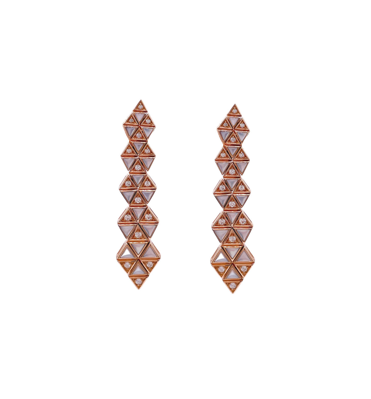 JAY FEDER 18K ROSE GOLD MOONSTONE DIAMOND TRIANGULAR DROP EARRINGS