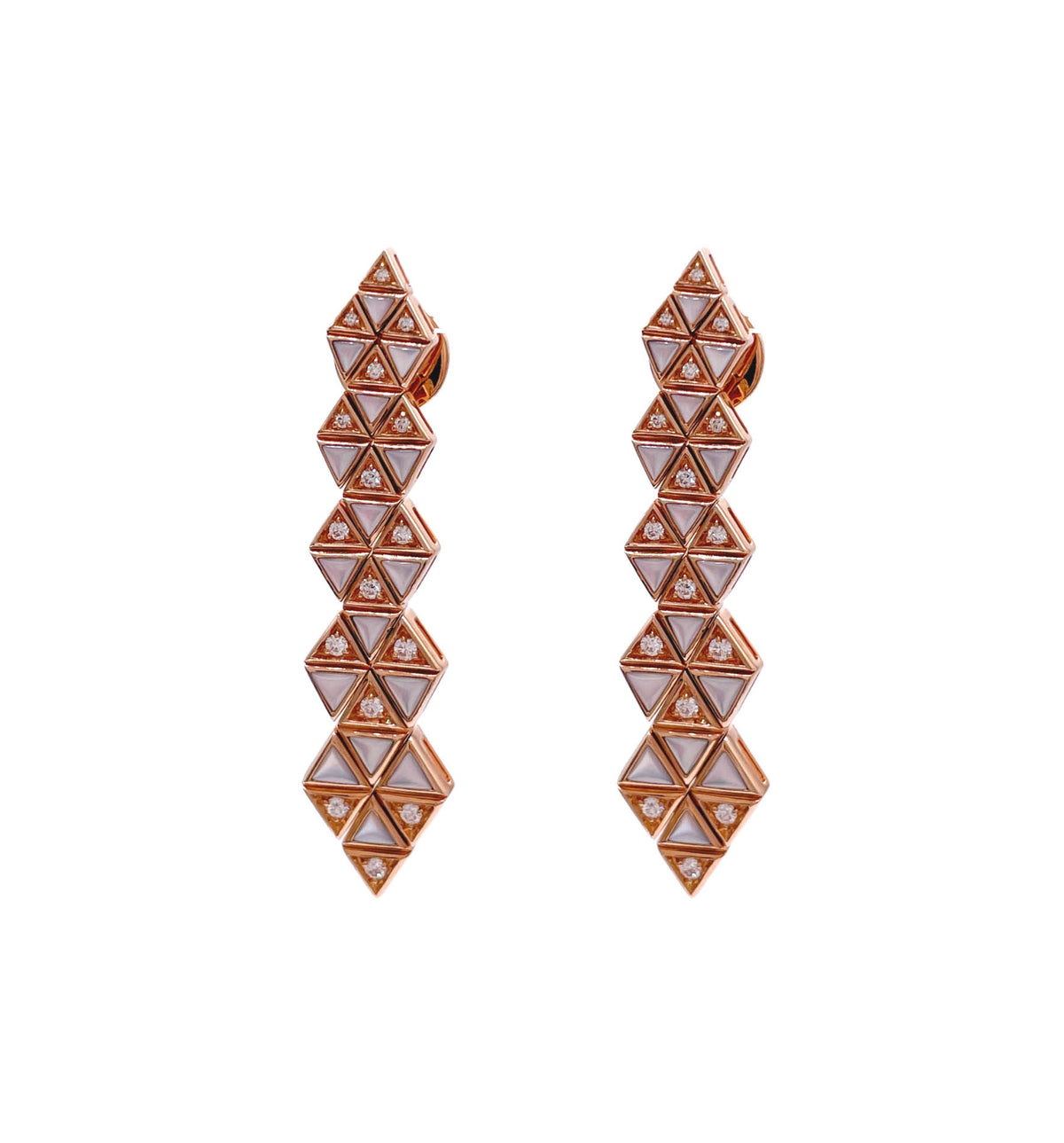 JAY FEDER 18K ROSE GOLD MOONSTONE DIAMOND TRIANGULAR DROP EARRINGS