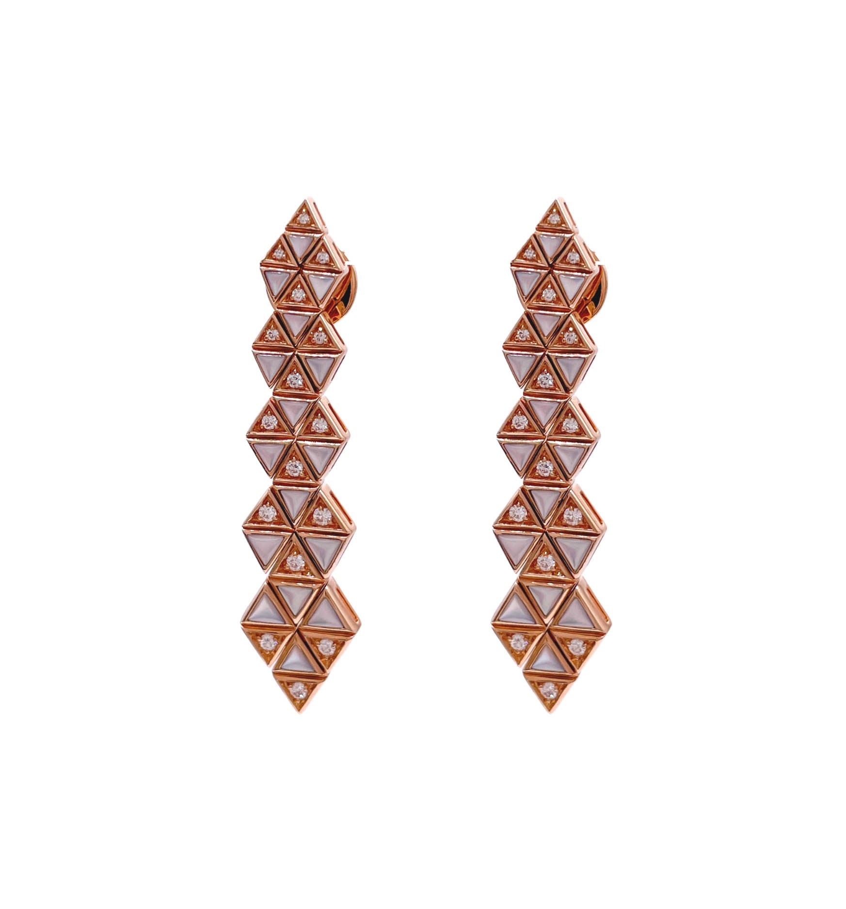 JAY FEDER 18K ROSE GOLD MOONSTONE DIAMOND TRIANGULAR DROP EARRINGS