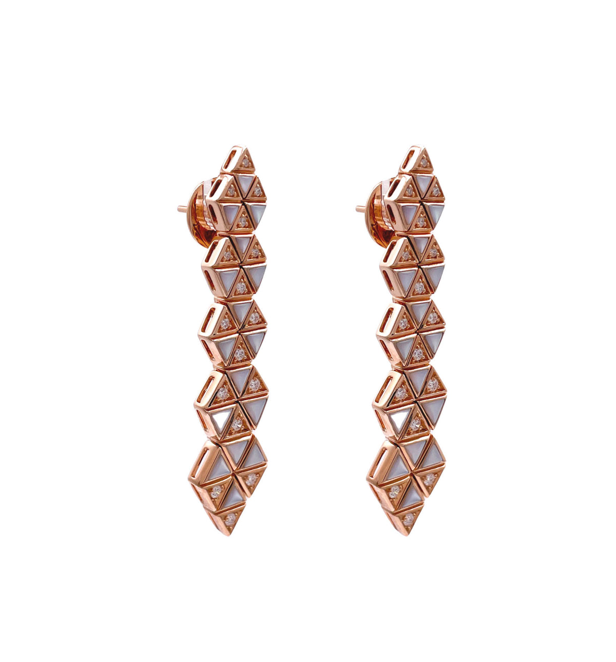 JAY FEDER 18K ROSE GOLD MOONSTONE DIAMOND TRIANGULAR DROP EARRINGS