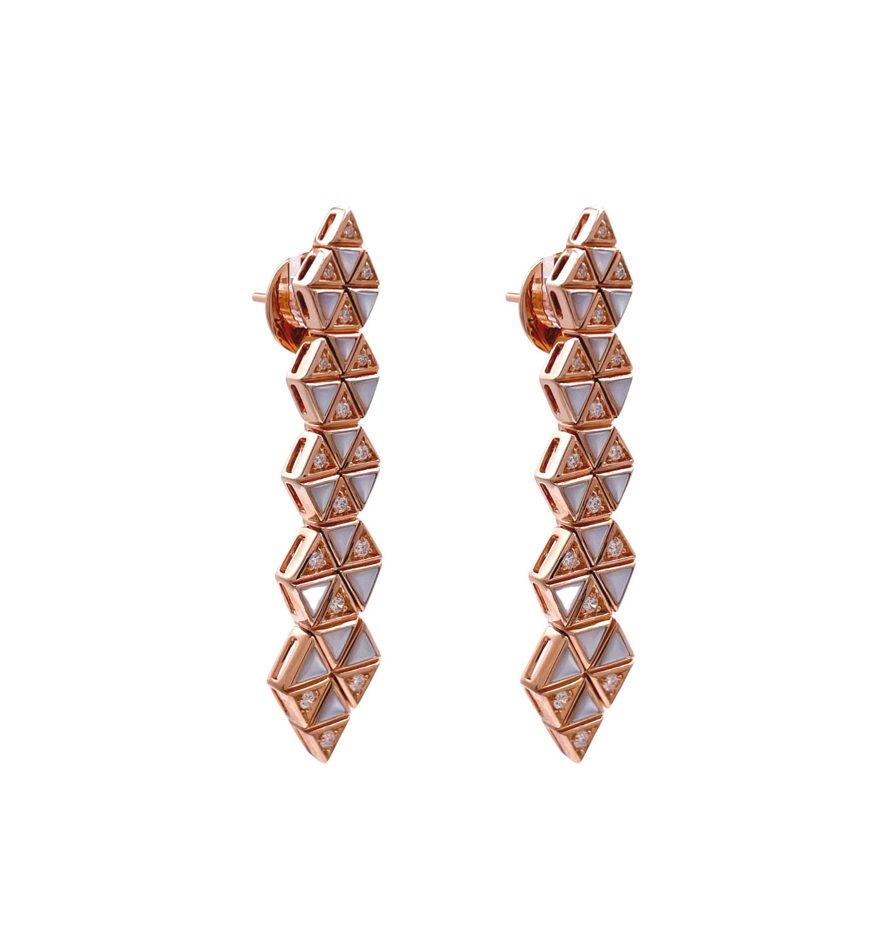 JAY FEDER 18K ROSE GOLD MOONSTONE DIAMOND TRIANGULAR DROP EARRINGS