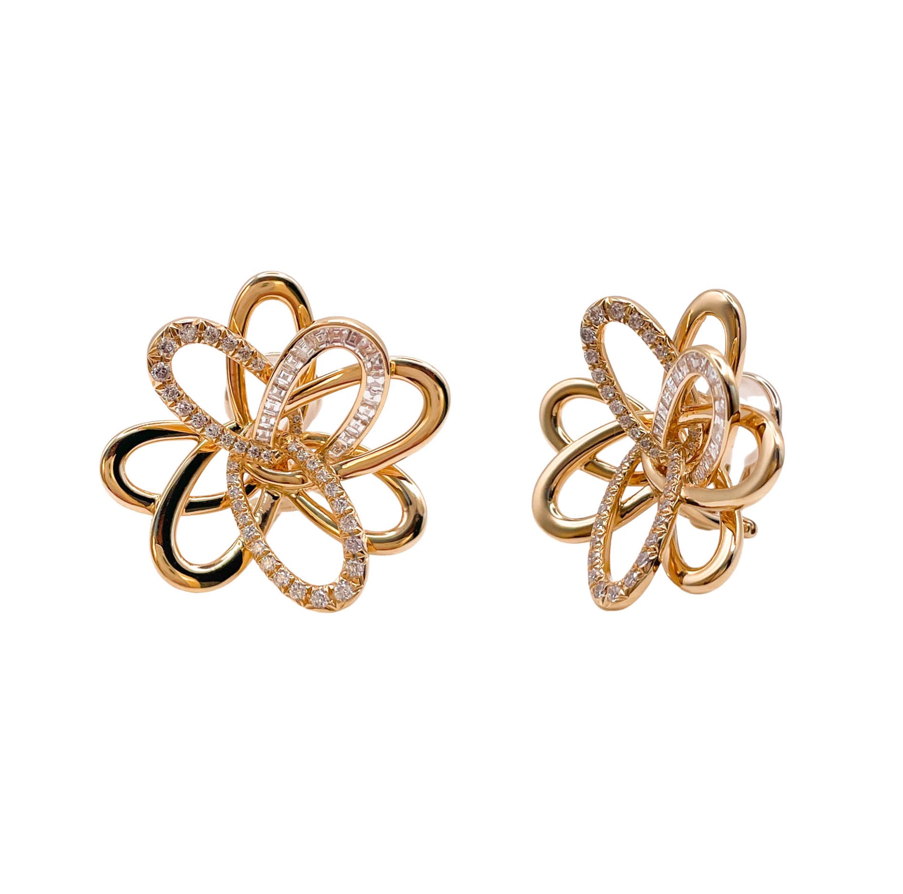 SOFRAGEM 18K YELLOW GOLD DIAMOND FLOWER EARRINGS