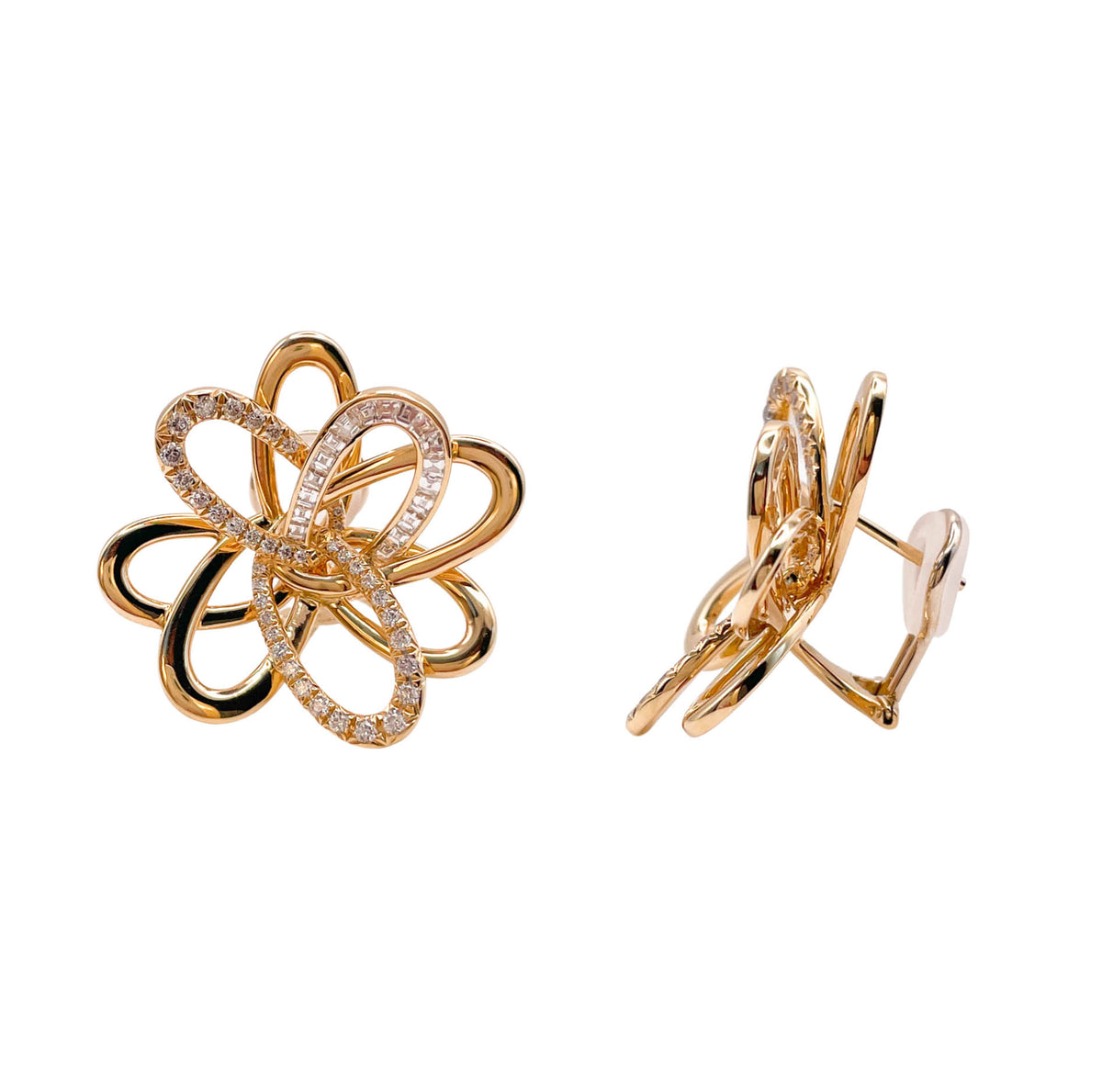 SOFRAGEM 18K YELLOW GOLD DIAMOND FLOWER EARRINGS