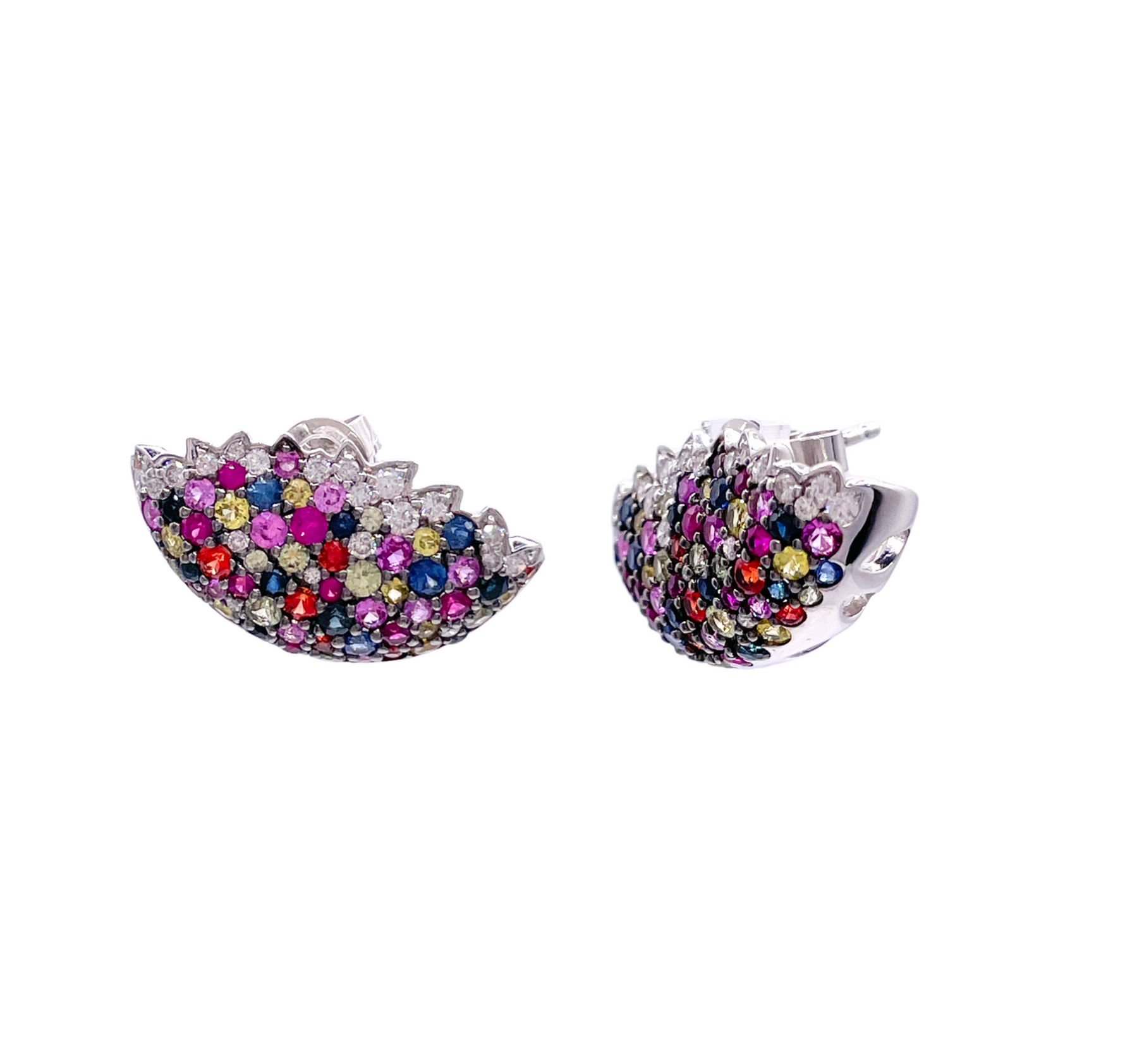 Jay Feder 14k White Gold Multicolor Sapphire and Diamond Caged Stud Earrings
