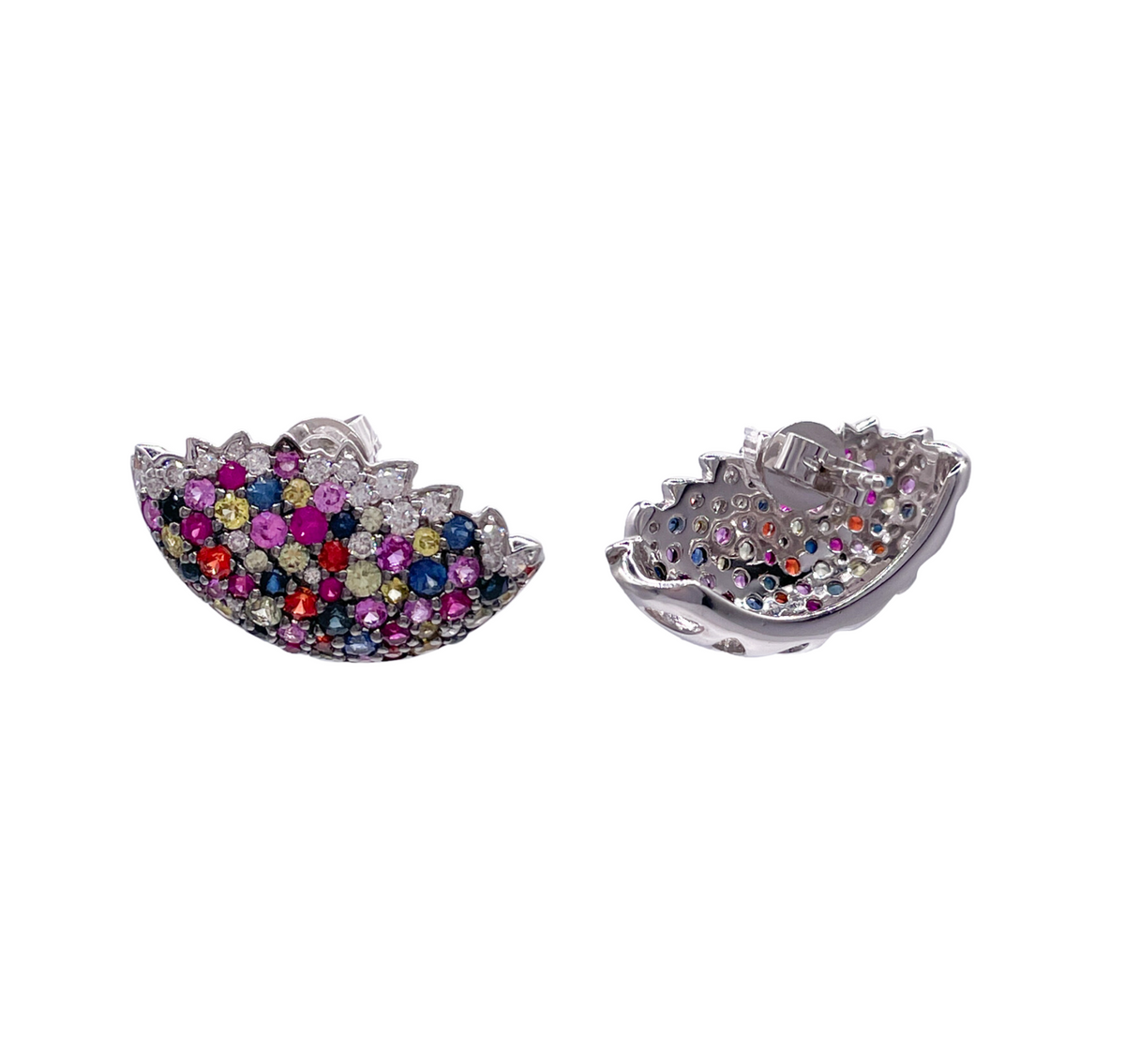 Jay Feder 14k White Gold Multicolor Sapphire and Diamond Caged Stud Earrings