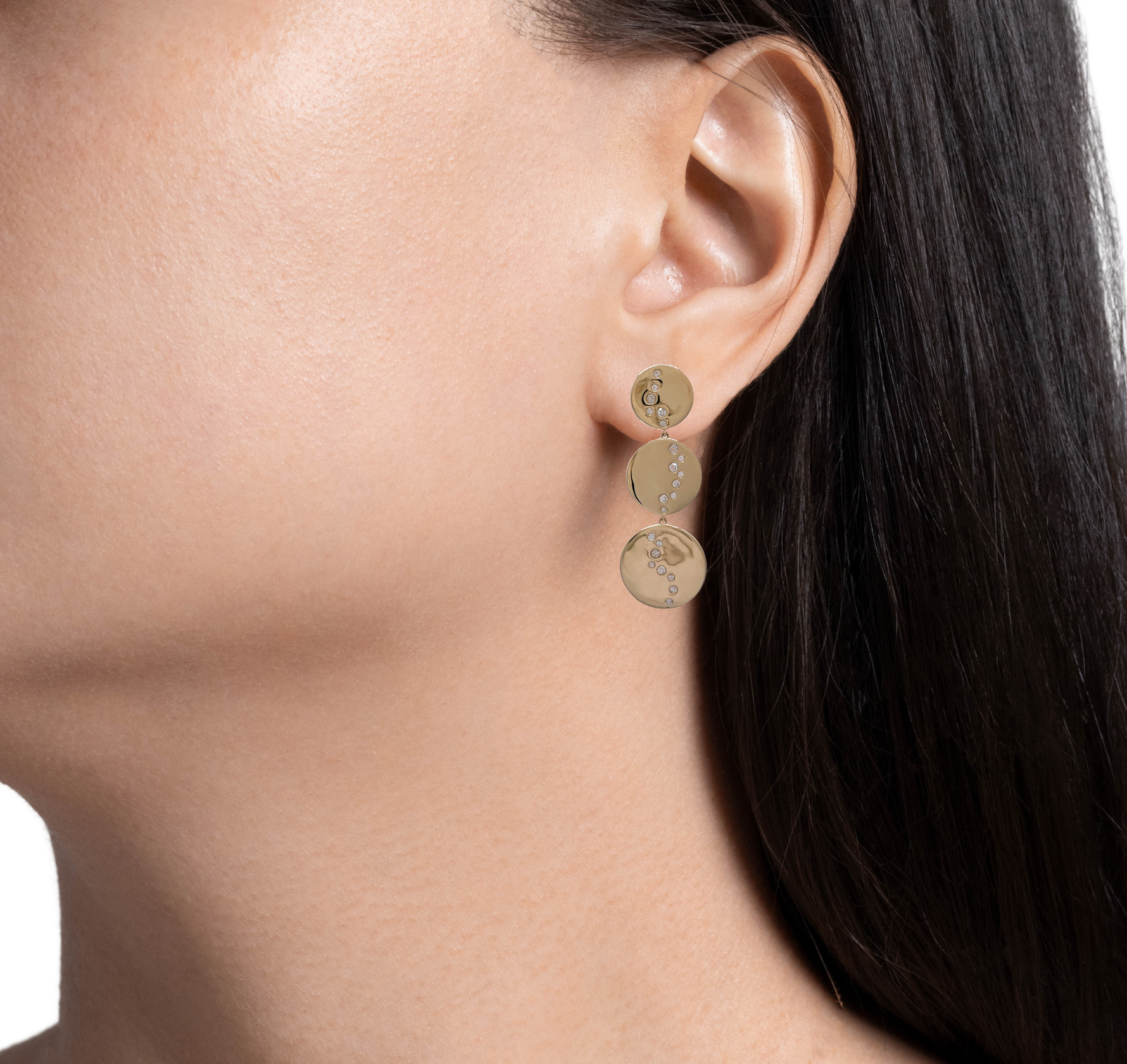 Jay Feder 14k Yellow Gold Diamond 3 Disk Drop Dangle Earrings