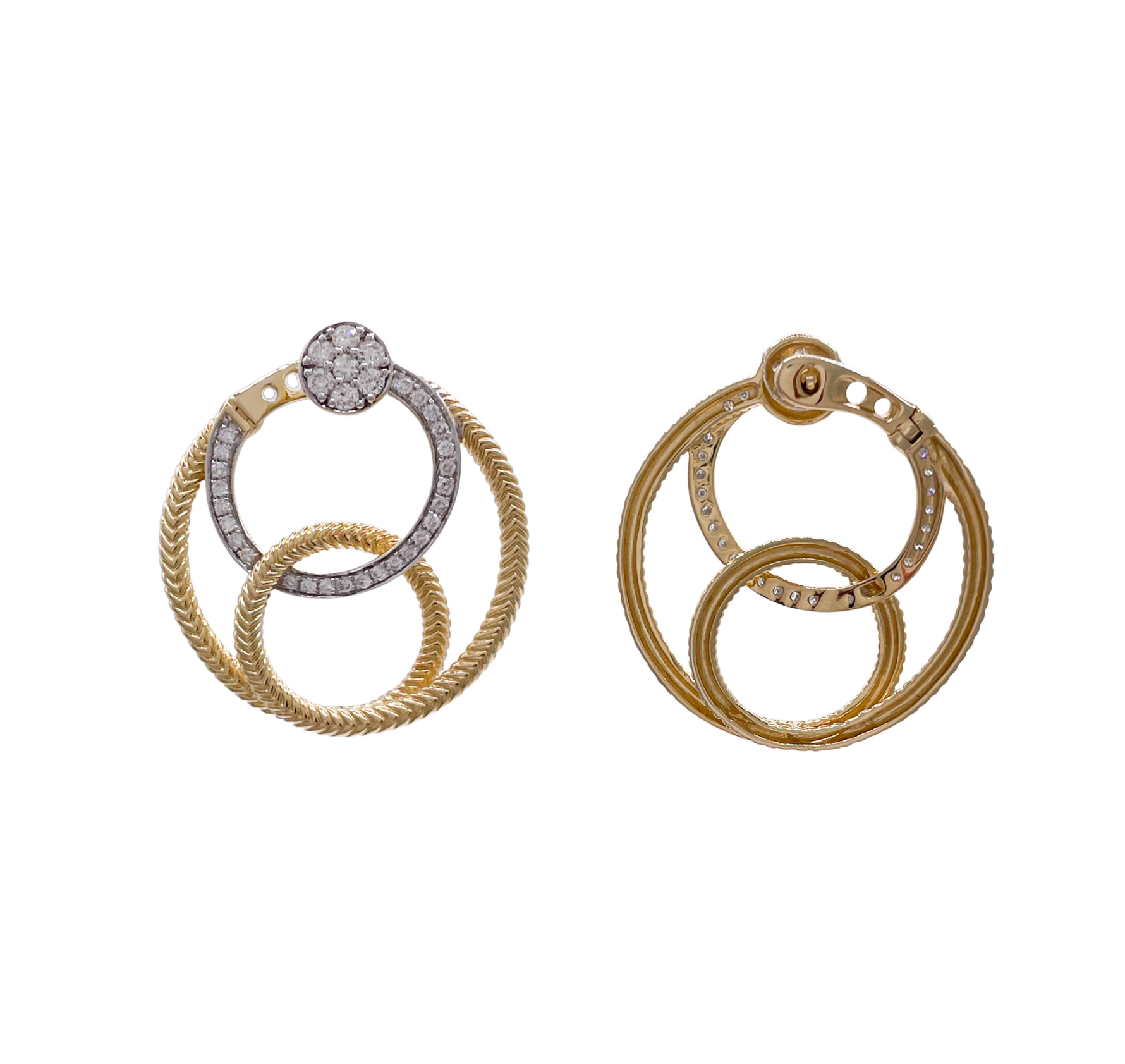 Jay Feder 14k Two Tone Diamond Fancy Wire Circle Earrings