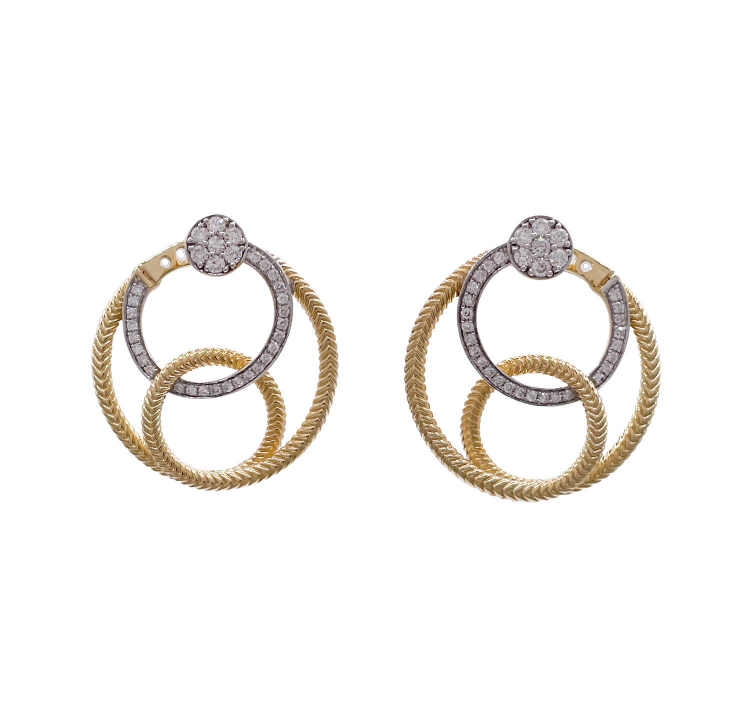 Jay Feder 14k Two Tone Diamond Fancy Wire Circle Earrings