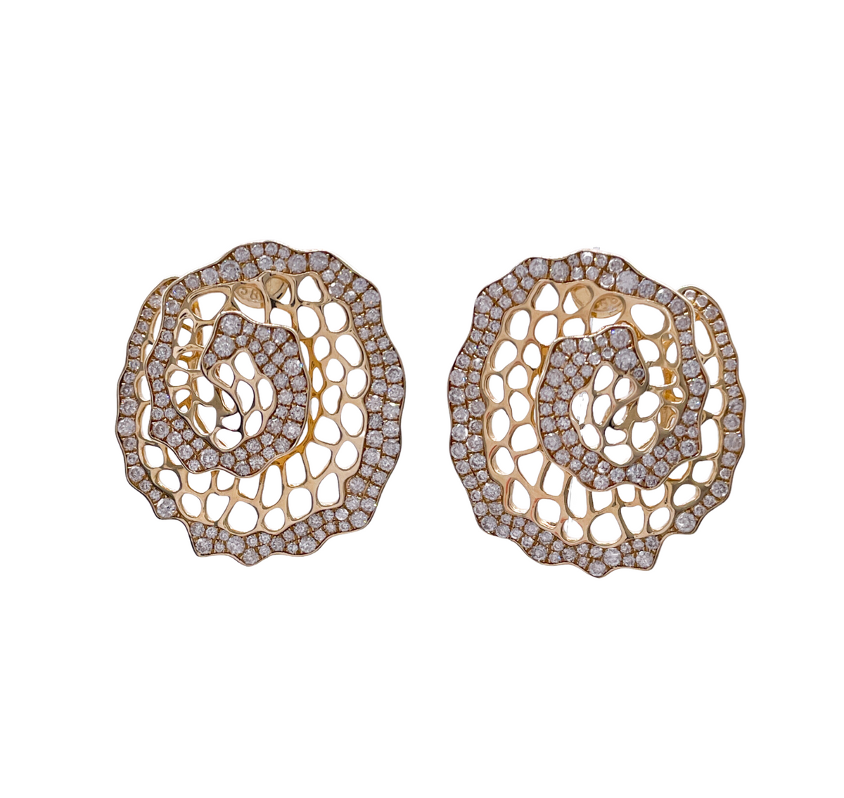 Jay Feder 14k Yellow Gold Diamond Floral Spiral Filigree Earrings