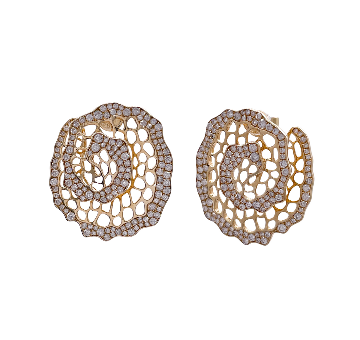 Jay Feder 14k Yellow Gold Diamond Floral Spiral Filigree Earrings