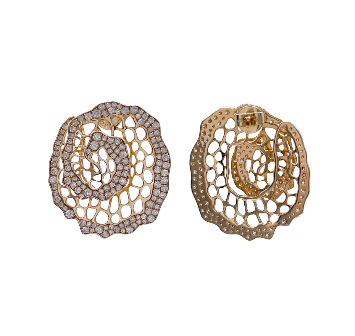 Jay Feder 14k Yellow Gold Diamond Floral Spiral Filigree Earrings