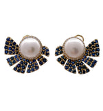 JAY FEDER 14K YELLOW GOLD PEARL SAPPHIRE DIAMOND EARRINGS