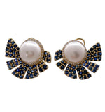 JAY FEDER 14K YELLOW GOLD PEARL SAPPHIRE DIAMOND EARRINGS