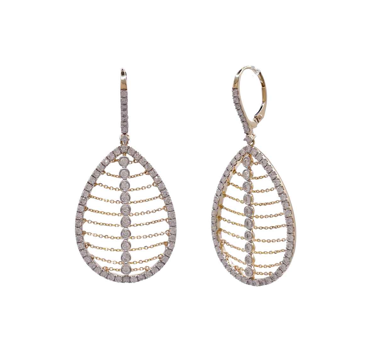 Jay Feder 14k Yellow Gold Diamond Chain Pear Shape Drop Dangle Earrings