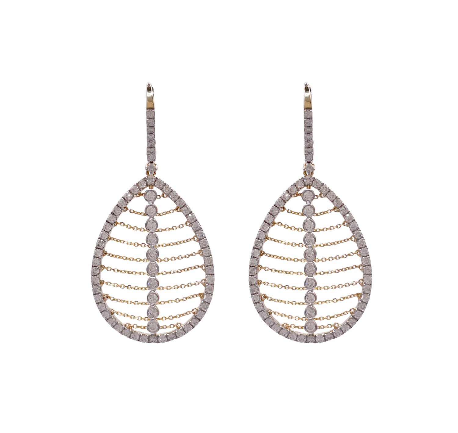 Jay Feder 14k Yellow Gold Diamond Chain Pear Shape Drop Dangle Earrings