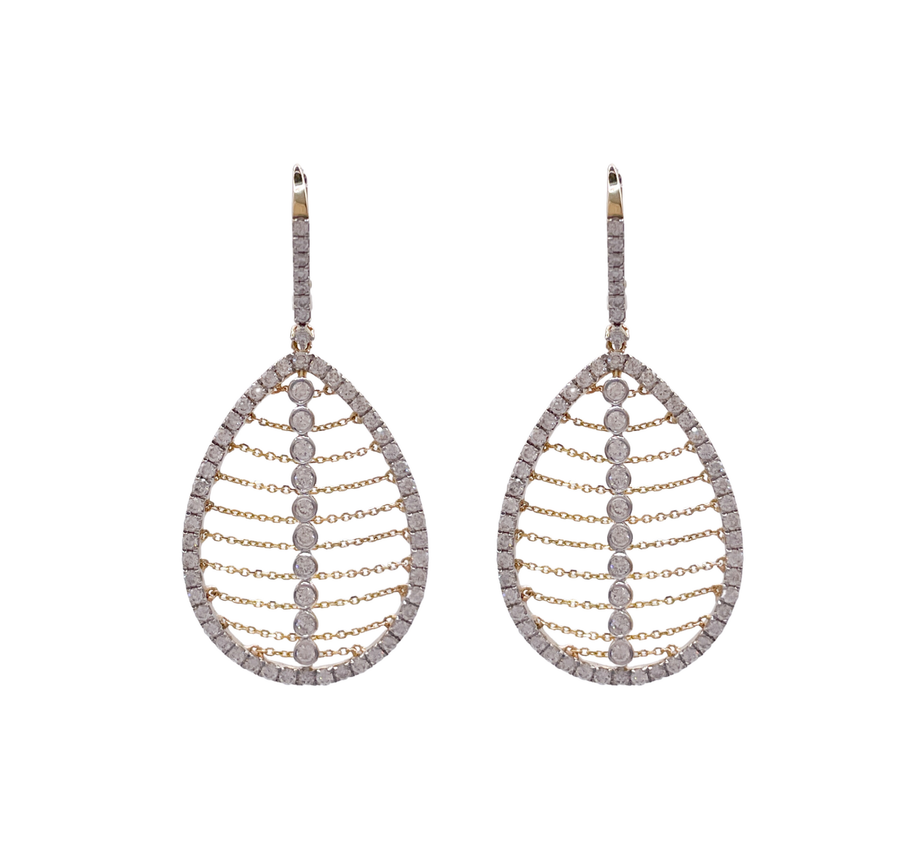 Jay Feder 14k Yellow Gold Diamond Chain Pear Shape Drop Dangle Earrings