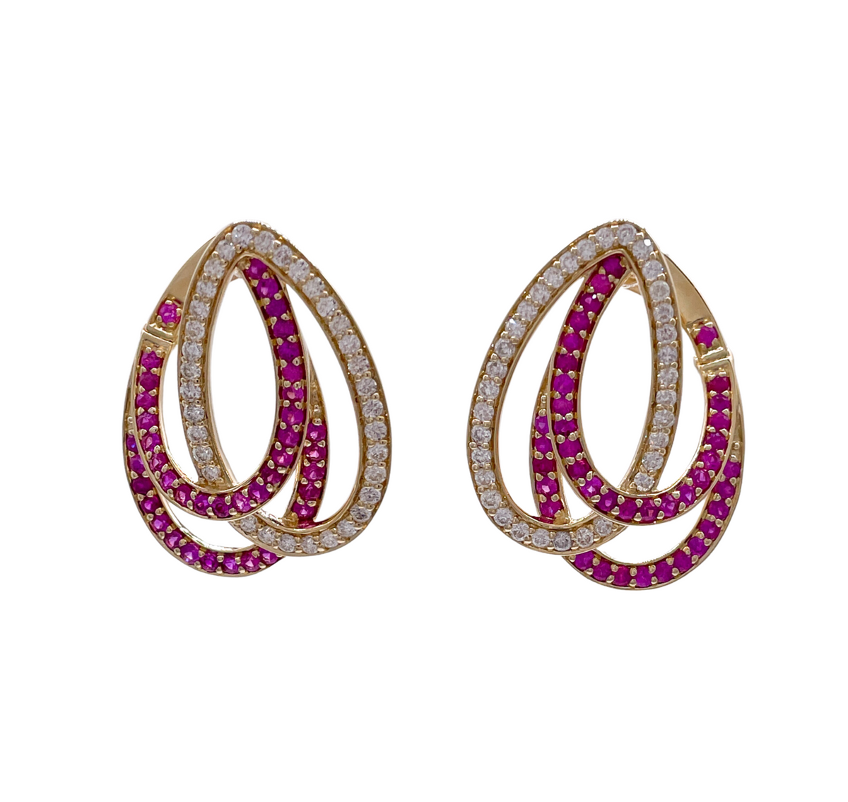 Jay Feder 14k Yellow Gold Ruby and Diamond Drop Earrings