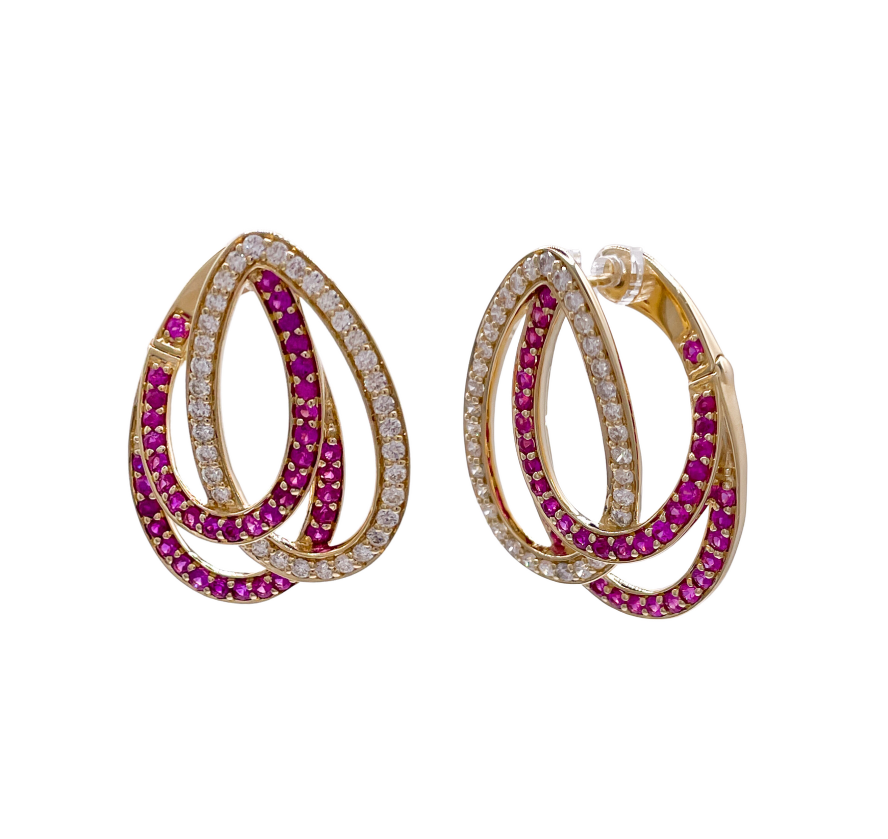 Jay Feder 14k Yellow Gold Ruby and Diamond Drop Earrings
